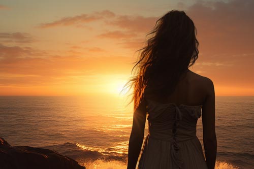 Ragazza che guarda il tramonto