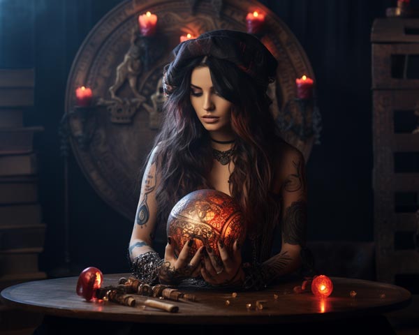 Cartomante regge un globo luminoso tra le mani