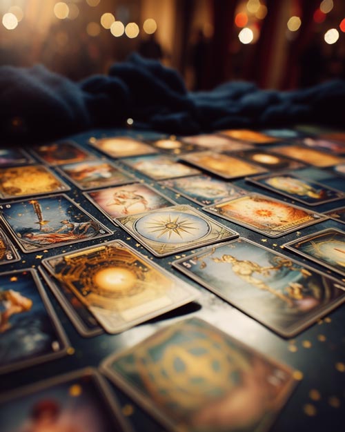 Tarocchi disposti su un tavolo