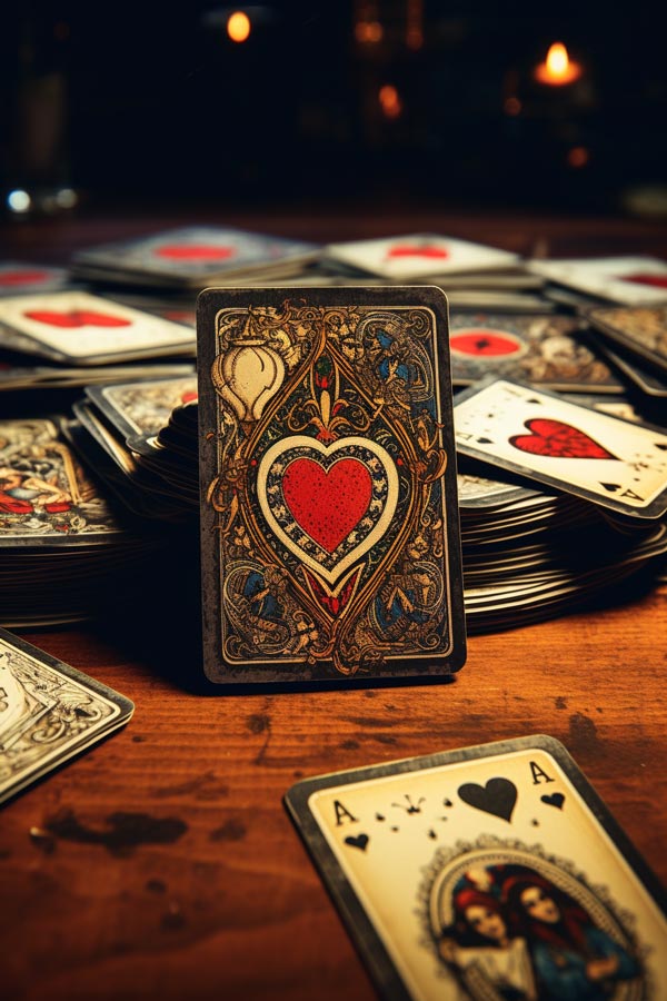 carte da gioco appoggiate su un tavolo di legno